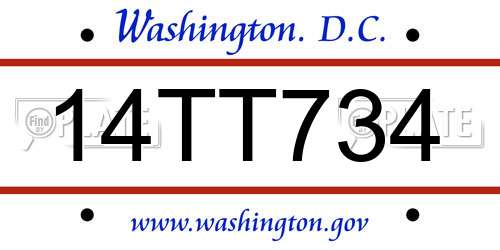 14TT734 District Of Columbia License Plate