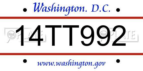 14TT992 District Of Columbia License Plate
