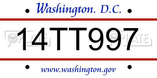 14TT997 District Of Columbia License Plate