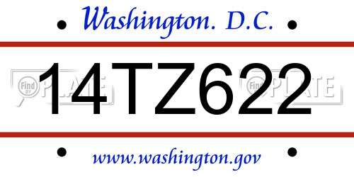 14TZ622 District Of Columbia License Plate