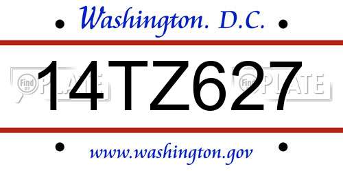 14TZ627 District Of Columbia License Plate