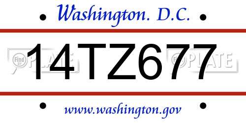 14TZ677 District Of Columbia License Plate