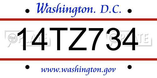 14TZ734 District Of Columbia License Plate