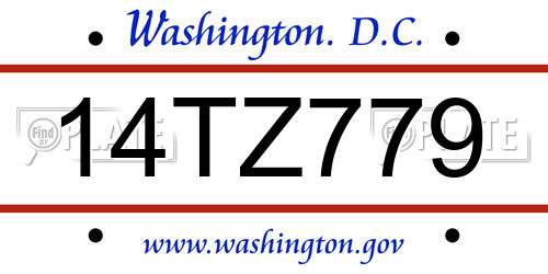 14TZ779 District Of Columbia License Plate