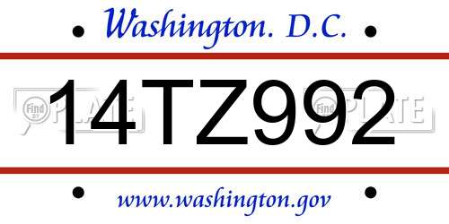 14TZ992 District Of Columbia License Plate
