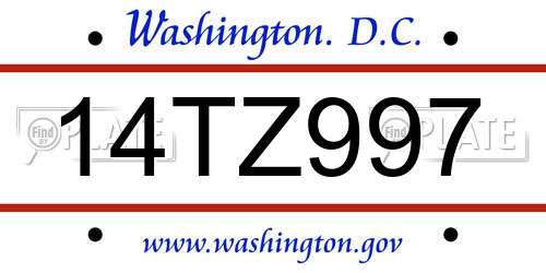 14TZ997 District Of Columbia License Plate