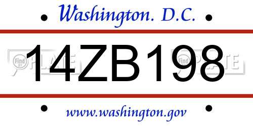 14ZB198 District Of Columbia License Plate