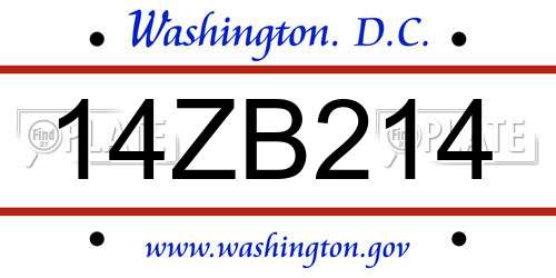 14ZB214 District Of Columbia License Plate