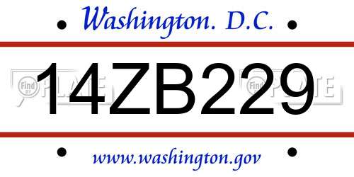 14ZB229 District Of Columbia License Plate