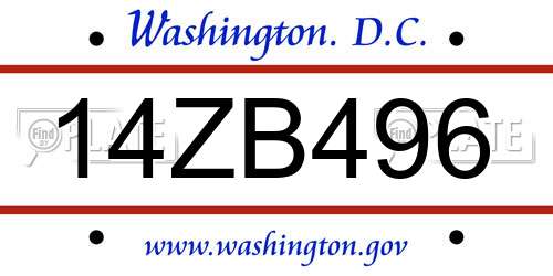 14ZB496 District Of Columbia License Plate
