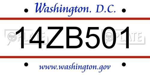 14ZB501 District Of Columbia License Plate