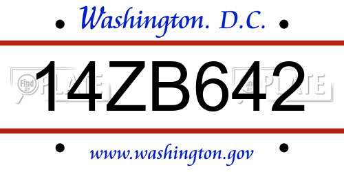 14ZB642 District Of Columbia License Plate