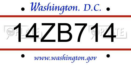 14ZB714 District Of Columbia License Plate