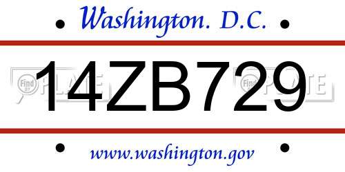 14ZB729 District Of Columbia License Plate