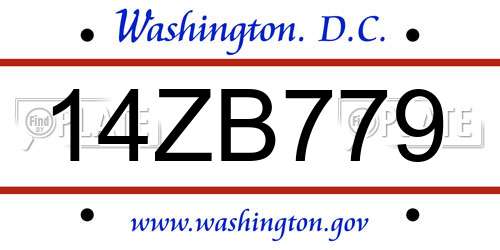 14ZB779 District Of Columbia License Plate