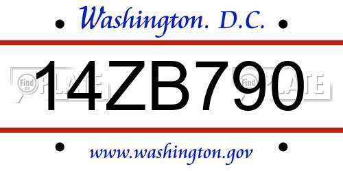 14ZB790 District Of Columbia License Plate