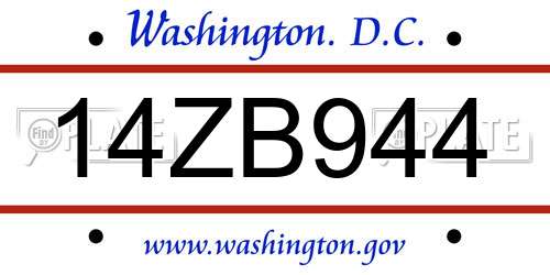 14ZB944 District Of Columbia License Plate