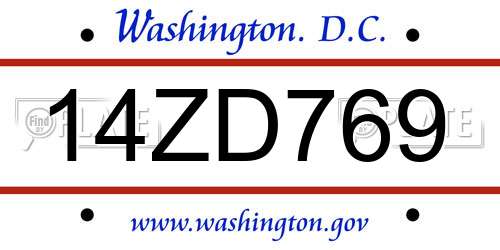 14ZD769 District Of Columbia License Plate