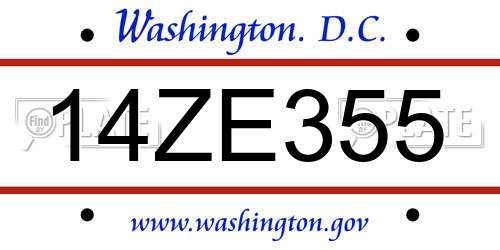 14ZE355 District Of Columbia License Plate