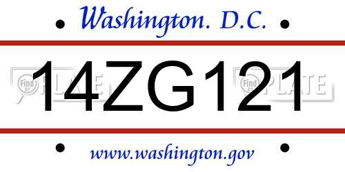 14ZG121 District Of Columbia License Plate