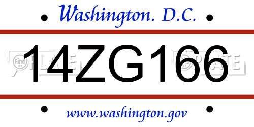 14ZG166 District Of Columbia License Plate