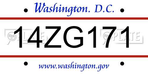 14ZG171 District Of Columbia License Plate