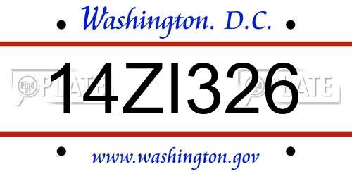 14ZI326 District Of Columbia License Plate