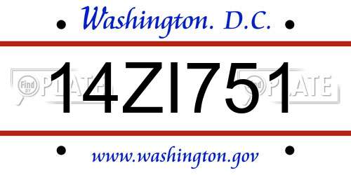 14ZI751 District Of Columbia License Plate