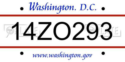 14ZO293 District Of Columbia License Plate