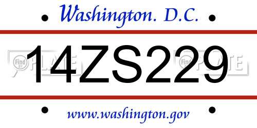 14ZS229 District Of Columbia License Plate