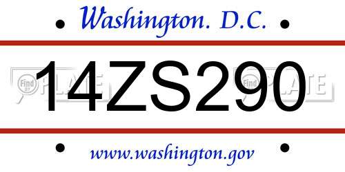 14ZS290 District Of Columbia License Plate