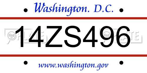 14ZS496 District Of Columbia License Plate