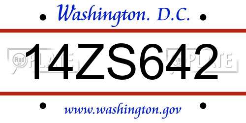 14ZS642 District Of Columbia License Plate
