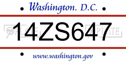 14ZS647 District Of Columbia License Plate