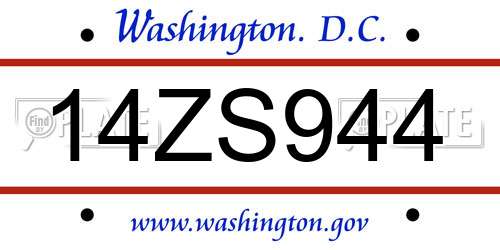 14ZS944 District Of Columbia License Plate
