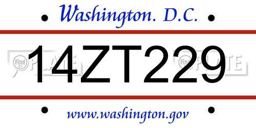 14ZT229 District Of Columbia License Plate