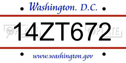 14ZT672 District Of Columbia License Plate