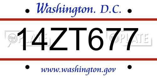 14ZT677 District Of Columbia License Plate