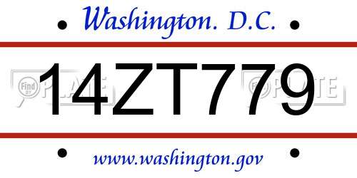 14ZT779 District Of Columbia License Plate