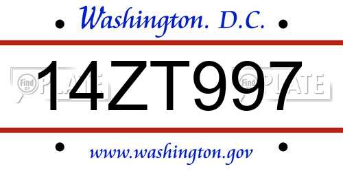 14ZT997 District Of Columbia License Plate