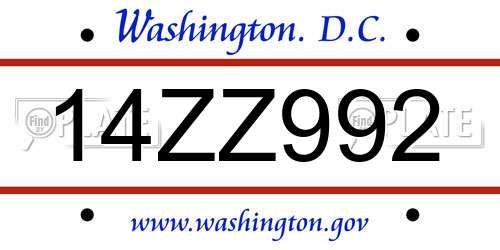 14ZZ992 District Of Columbia License Plate