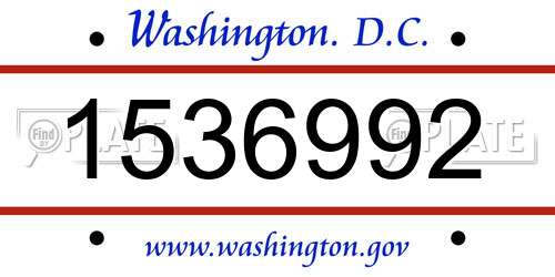 1536992 District Of Columbia License Plate
