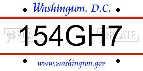 154GH7 District Of Columbia License Plate
