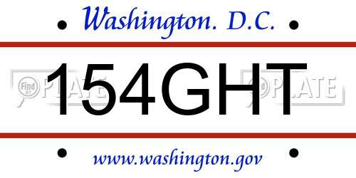 154GHT District Of Columbia License Plate