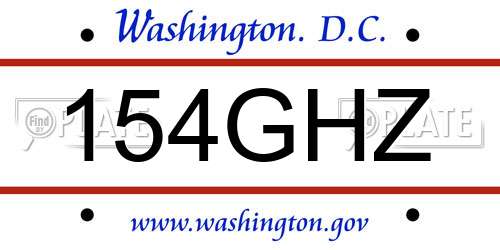 154GHZ District Of Columbia License Plate