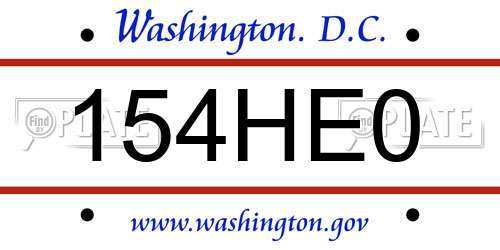 154HE0 District Of Columbia License Plate