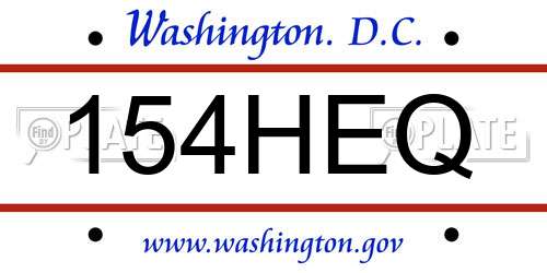 154HEQ District Of Columbia License Plate