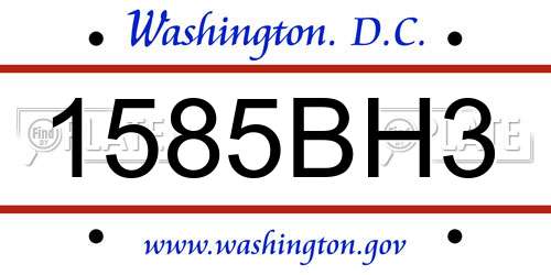 1585BH3 District Of Columbia License Plate