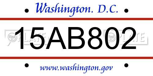 15AB802 District Of Columbia License Plate