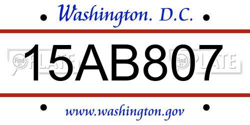 15AB807 District Of Columbia License Plate